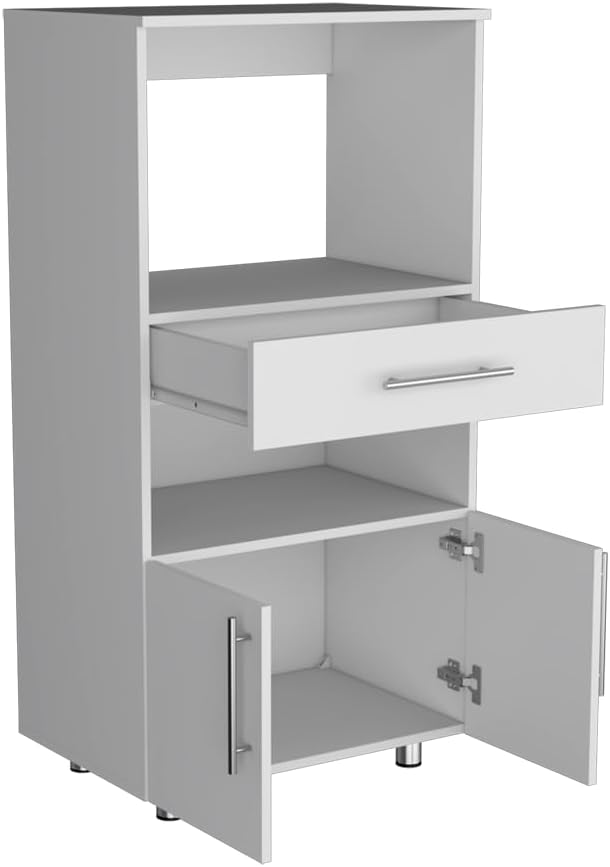 24.4" D*16.53" W*48.03" H Freestanding Kitchen Pantry with Dawer, 2 Open Shelves, Lower Double Door, Rectangular Storage Cabinet, Modern Minimalist, for Living Room, Dining Room, White