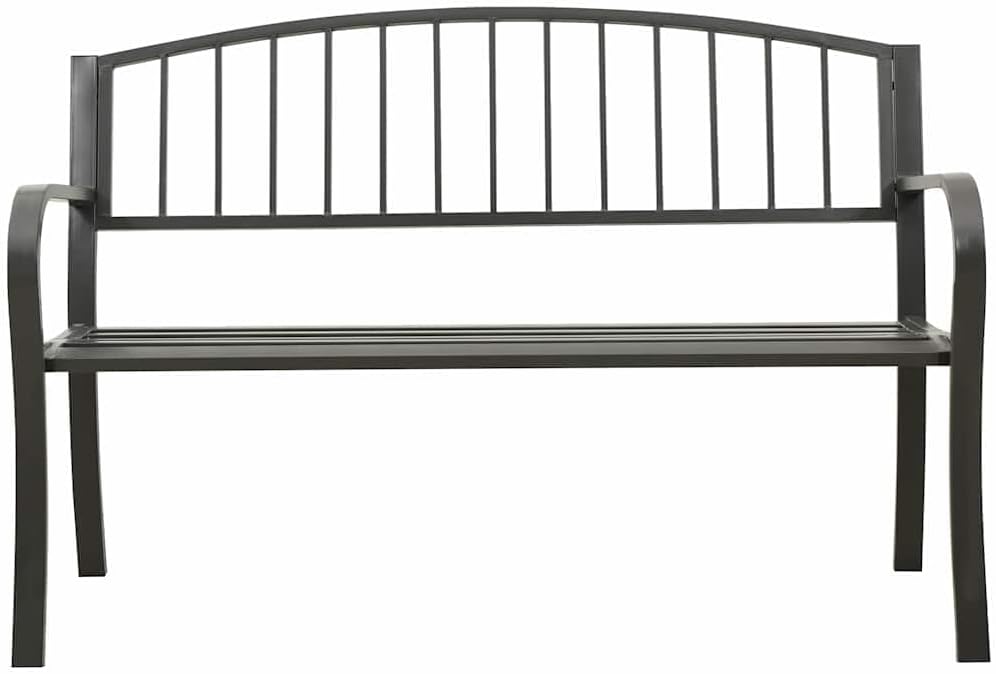 Outdoor Garden Bench 3 Seater Metal Park Bench for Patio Porch Backyard 49.2 Inch Rectangular Contemporary Steel Bench Seat Gray