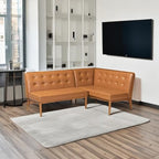 Baxton Studio Arvid Mid-Century Modern Tan Faux Leather Upholstered and Walnut Brown Finished Wood 2-Piece Dining Corner Sofa Bench