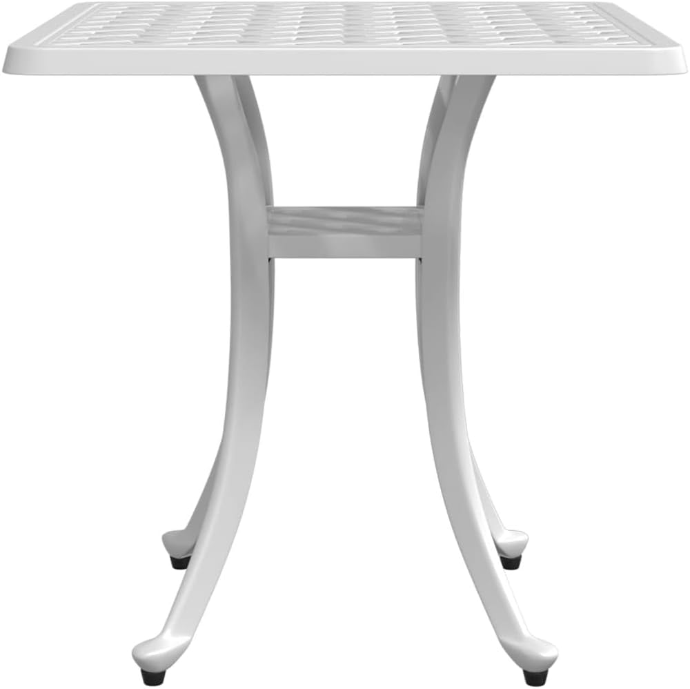 Square Garden Table, Small Outdoor Patio Table in White Cast Aluminum, Rust-Resistant Metal Bistro Table for Balcony, Porch, Deck, and Indoor Dining