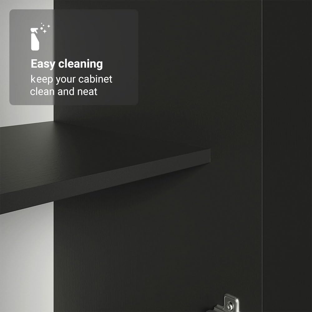 Madesa Kitchen Set 2 Pantry Storage Cabinet with 10 Utility Shelves 47" L Wooden Organization Unit for Kitchen (Black)