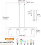 4-Light Kitchen Island Lighting, Black Simplicity Bar Island Lights for Kitchen, Farmhouse Chandelier with Adjustable Height & Clear Glass Shades, Linear Hanging Dining Room Light Fixture Over Table