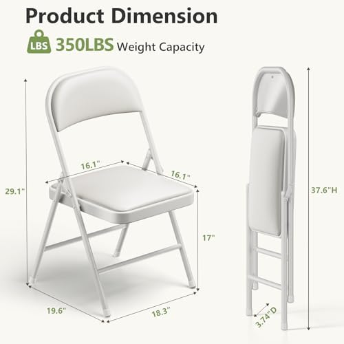 16 Pack Folding Chairs, PU Leather Folding Dining Chairs with Padded Cushion Seat & Back, Indoor Outdoor Folding Chair Set for Home Office, Parties, Events, Wedding, Extra Guest Seating