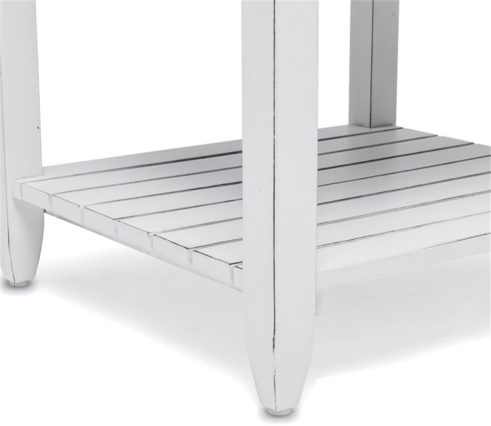 Pemberly Row Contemporary Wood End Table with Drawer, White/Gray Finish, 24" H x 22" W x 24" D, Solid Mindi and White Cedar Wood, Coastal Style, Textured Design, Ball Bearing Glides, Living Room Side