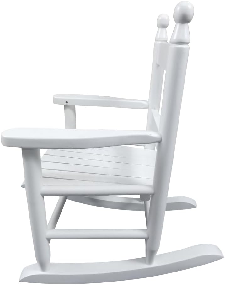 Children's Rocking Chair White, Solid Hardwood, Indoor Outdoor Use, Durable Design - Comfortable Slatted Backrest, Wide Seat, Ideal for Kids' Rooms and Patios