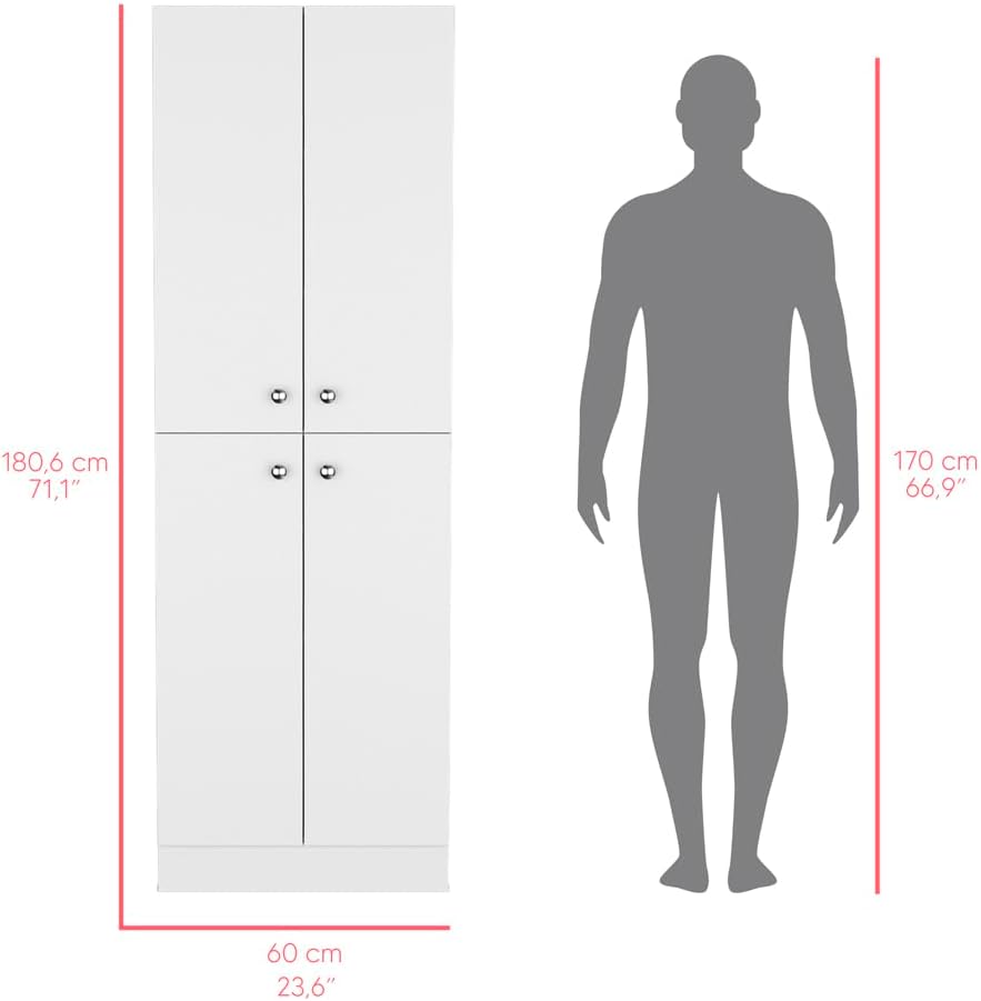 23.6" D*11.8" W*71.1" H Freestanding Kitchen Pantry with 4 Shelves, 2 Double Doors, Rectangular Storage Cabinet, Modern Minimalist, for Living Room, Dining Room, White