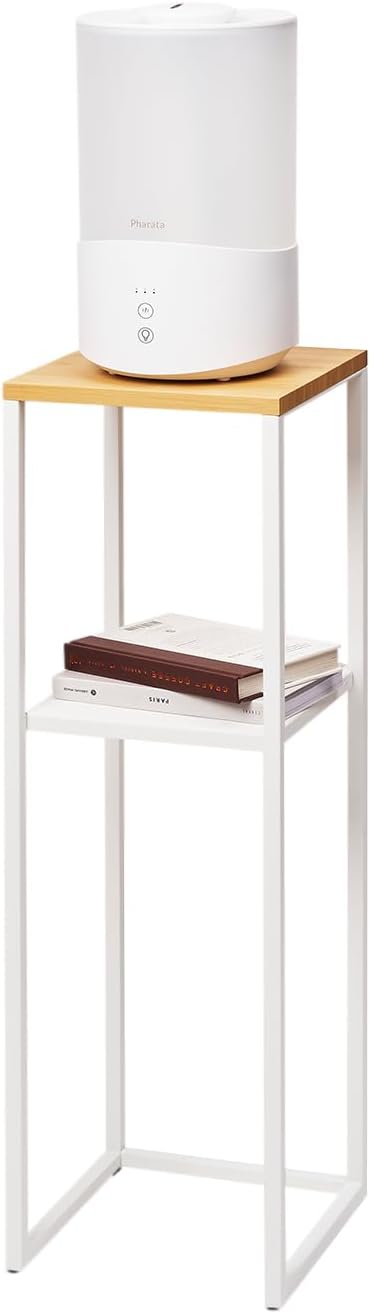 YAMAZAKI Home Tower Two-Tier Display & Corner Storage Shelf, Entryway Or Bedside Console Table for Humidifiers Or Plants, 31.5" - Steel + Wood