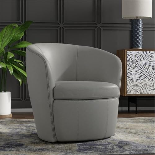 Pemberly Set of 2 Steamboat Ice All Italian Leather Swivel Club Chair