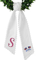 Morxy Custom 4th of July Monogram Wreath Sash - Patriotic Summer Wreath Bow - Personalized Americana Front Door Decor (Edge Bow White)
