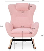 Rocking Chair Nursery, Accent Armchair with High Backrest and Headrest, Teddy Upholstered Glider Rocker, Comfy Lounge Chair for Living Room and Bedroom, Pink