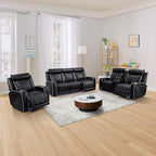 Power Recliner Sofa Set, Breathing Leather Reclining Couch Set, 3 Piece Living Room Furniture Set with LED Lights/Charging Ports/Storage for Home/Office (Black New, Sofa+Loveseat+Chair)