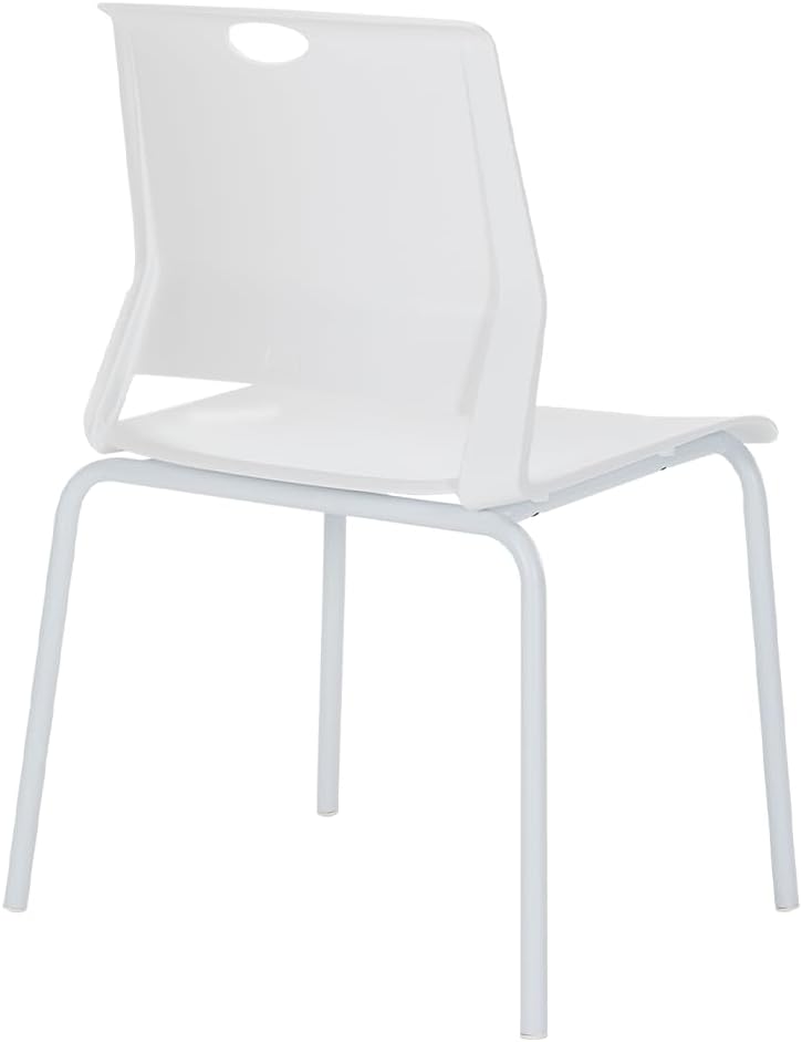 White Stackable Chairs Set of 4, Modern Office Guest Chair Wide Seat, Stackable Dining Chairs, Plastic Chair for Conference Room, Living Room, Waiting Area, Classroom.