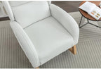 Ivory Teddy Rocking Chair for Nursery, Upholstered Glider Rocker with High Backrest, Comfy Accent Armchair with Wooden Legs for Living Room Bedroom