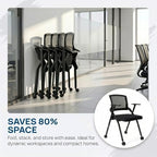 8 Pack Folding Office Chair with Wheels, Heavy Duty Mesh Back Nesting Conference Meeting Chair with Arms, Rolling Space-Saving Seating for Training Room, Home Office, Guest Reception & Waiting Area