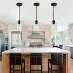 3 Pack Black Pendant Lights Kitchen Island, Modern Industrial Matte Black Hanging Light Fixtures, Adjustable Downrod Farmhouse Glass Pendant Lighting for Dining Room Bedroom Hallway Entryway