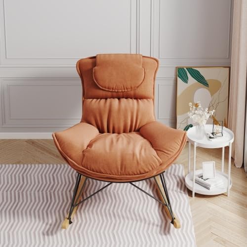 Leisure Single Sofa Rocker, Upgraded Breathable Glider with Removable Washable Seat Pad, Light Luxury Accent Chair for Bedroom Living Room & Small Space, Brown
