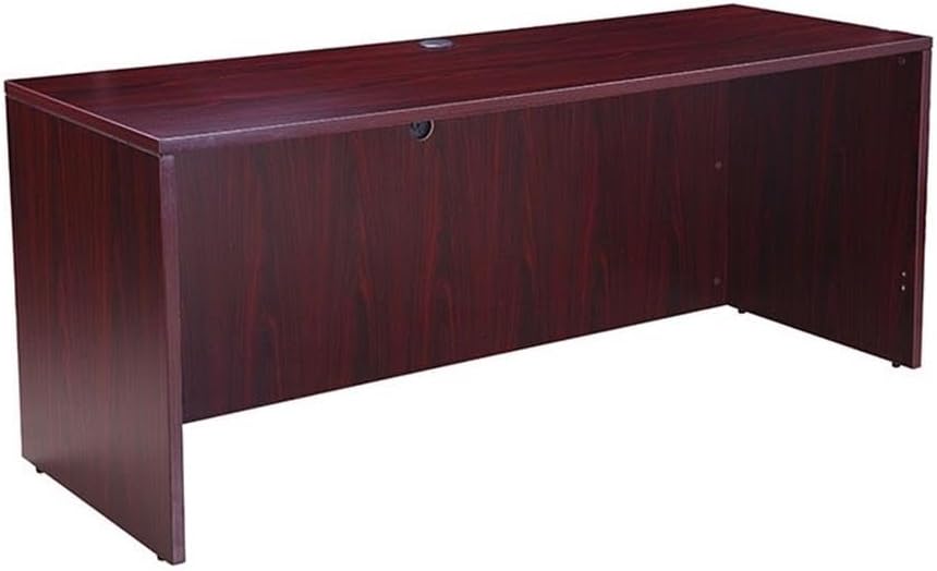 Boss Office Products Holland 71" Executive Desk and Credenza with Dual File Storage Pedestal and Hutch, Mahogany