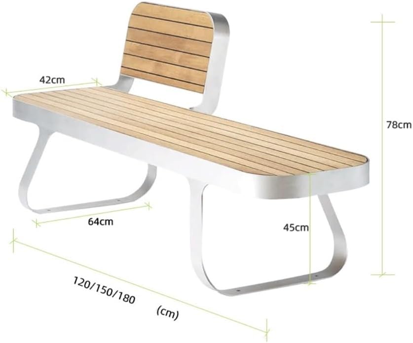 Patio Benches Park ChairOutdoor Solid Wood Stainless Steel Leisure seatOutdoor Open-air Patio Chair(180cm)