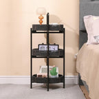 3 Tier Small Handwoven Side Table, Oval Portable Storage Organizer Shelf, Multifunctional Woven End Table for Kitchen Living Room Bedroom Balcony Picnic Outdoor Indoor (Black)