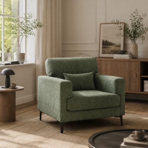 Oversized Accent Chair with Metal Legs,Comfy Armchair and a Half,Modern Century Single Sofa Extra Large Reading Club Chair for Bedroom,Living Room,and Apartment,Chenille,Green