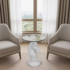 Horse Head Accent Table with Faux Marble Top, Modern Animal Sculpture End Table, Resin Decorative Side Table for Living Room Bedroom Office, Luxury White Statement Furniture