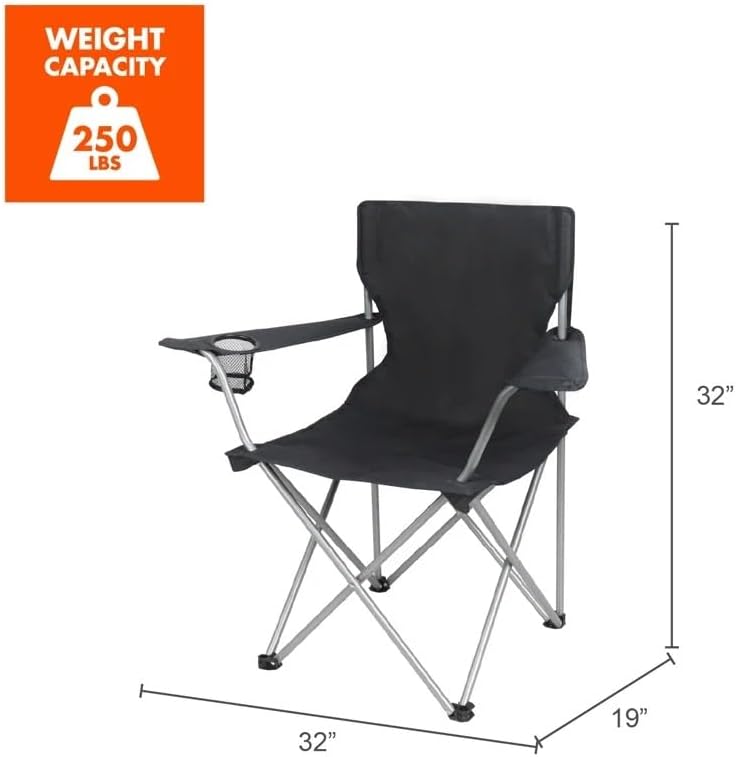 Quad Folding Camp Chair with Cup Holder, Black