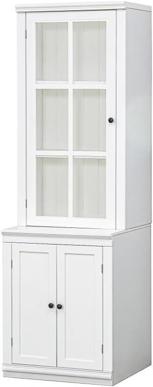 Farmhouse Pantry Cabinet with Glass Door–Freestanding Display Hutch with Storage&Lattice Window,Elegant Storage Cabinet for Kitchen Living Room or Entryway (23.65''w Single Door)
