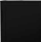 SIMPLIHOME Harper Medium Storage Cabinet - 48 inch Wide Solid Hardwood Sliding Door Cabinet in Black, Mid-Century Modern Cupboard for Living Room or Entryway with 3 Drawers and Tapered Legs