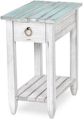 Pemberly Row Contemporary Wood Chairside Table, 25" H x 14" W x 23" D, Mindi and White Cedar, White/Blue Finish, 1 Drawer with Rope Ring Pulls, Coastal Style End Table for Living Room or Bedroom