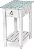 Pemberly Row Contemporary Wood Chairside Table, 25" H x 14" W x 23" D, Mindi and White Cedar, White/Blue Finish, 1 Drawer with Rope Ring Pulls, Coastal Style End Table for Living Room or Bedroom