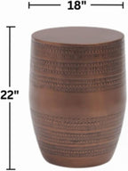 Modern Round Aluminum Hammered Embossed Texturing Metal End Table, Hand-Stamped Iron, Boho Accent Side Table, Drum Shaped, for the Living Room and Bedroom, Copper