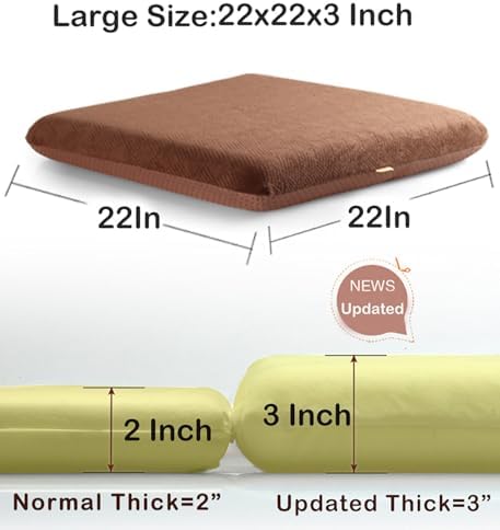 Sigmat Recliner Cushion for Elderly with Memory Foam 22x22x3 Inches Large Square Seat Cushion for Recliner Chair, Floor Pillow, Truck Seat Cushion Coffee