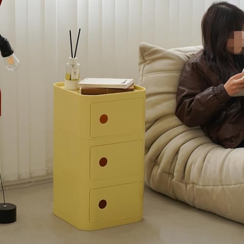 Square Night Stand with Magnetic Door, Plastic Stackable Small Storage Cabinet, Modern Simple Side Table with Round Handle for Living Room(White,Large)