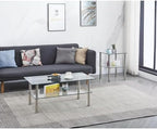 Modern Glass and Metal 2-Tier Side Table, Transparent Tstructure with Storage Space Underneath for The Living Room, Bedroom, or Home Office