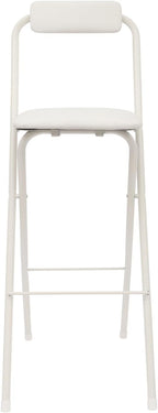 LOYALHEARTDY 1 Pcs Folding Stool, 29.5 in Folding Counter Height Bar Stool with Backrest Cushioned Padded Folding Stool Portable Bar Stool for Camping Kitchen Home Office (White, 29.5 in)