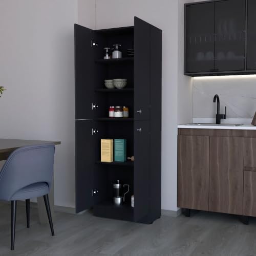 71" Tall Kitchen Pantry Cabinet with Storage,4-Door Wooden Cupboard Credenza Bufffet Cabinet, Freestanding Kitchen Hutch for Living Room, Dining Room,Black