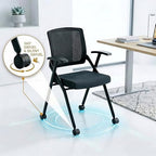 8 Pack Folding Office Chair with Wheels, Heavy Duty Mesh Back Nesting Conference Meeting Chair with Arms, Rolling Space-Saving Seating for Training Room, Home Office, Guest Reception & Waiting Area