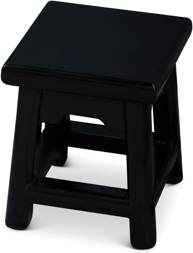 Distressed Black Petite Chinese Village Wooden Bench