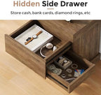 Nightstand with Gun Drawer, Farmhouse Bedside Table with Hidden Storage, Side End Table for Living Room, Bedroom, Little Spaces (Rustic Oak)