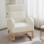 Indoor/Outdoor Recliner-Rocking Chair with Footrest, Headrest, and Side Pocket for Ergonomic Support in Nursery and Living Room,（Ivory）
