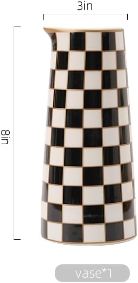 Porlien Checker Porcelain Flower Vase Home Decor Set of 2 with 5.5' High and 8' High Small Indoor Flower Bottles