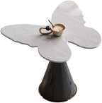 Modern Butterfly Side Table – Natural Marble Accent End Table with Sculptural Walnut Base for Living Room, Bedroom & Luxury Home Decor
