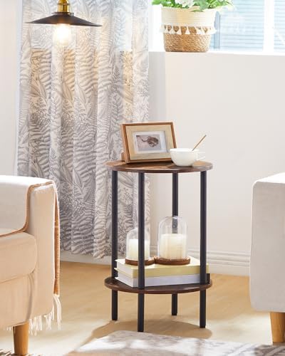 CHOEZON Round Side Table and Farmhouse End Table with Charging Station Bundle, 2-Tier Large Side Table, Square End Table, Skinny Sides Table for Living Room, Bedroom TBZ01BF-MBZ15UHT