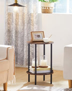 CHOEZON Round Side Table and Farmhouse End Table with Charging Station Bundle, 2-Tier Large Side Table, Square End Table, Skinny Sides Table for Living Room, Bedroom TBZ01BF-MBZ15UHT