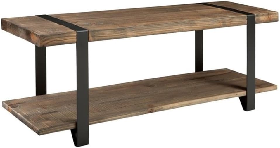 Modesto 48-Inch Solid Wood Entryway Bench with Storage Shelf – Rustic Natural Finish with Black Metal Legs and Strap Accent – Farmhouse Accent Bench for Entryway or Dining Room by Alaterre Furniture