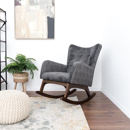 Upholstered Rocking Chair with Solid Wood Frame, Accent Glider for Nursery Living Room Bedroom, Comfy Armchair in Brown & Dark Grey, 36x26x36.5 Inch