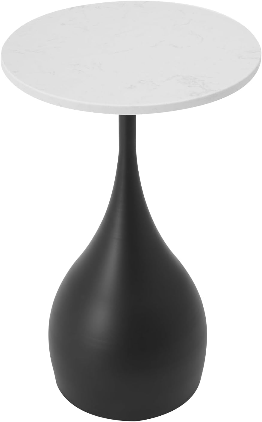 Modern Round Side Table,Small Drink Table,Accent End Table for Small Space Living Room,Bedroom,White,Black