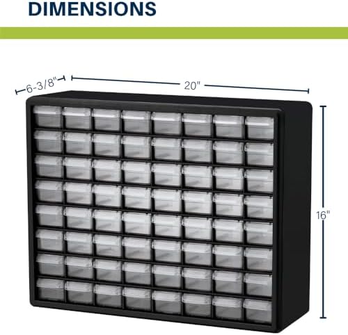 Akro-Mils 64-Drawer Plastic Drawer Storage Cabinet for Garage Organization, Bead Organizer, Building Bricks Storage, Teacher Toolbox, Makeup Organizer, 20-Inch W x 6-Inch D x 16-Inch H, 10164 White