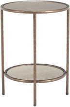 Pemberly Row Modern Metal Side Table, 21.5 in Tall, Mirror Glass Top, Bronze Finish, Round Design, Steel Frame with Rubber Feet, No Assembly Required, Compact End Table for Living Room or Bedroom