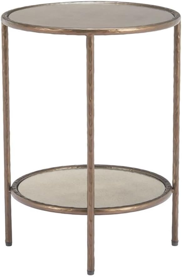 Pemberly Row Modern Metal Side Table, 21.5 in Tall, Mirror Glass Top, Bronze Finish, Round Design, Steel Frame with Rubber Feet, No Assembly Required, Compact End Table for Living Room or Bedroom